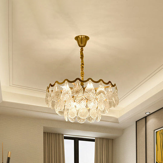 Postmodern Tiered Crystal Chandelier With 8 Bulbs - Clear K9 Brass Suspension Light For The Bedroom