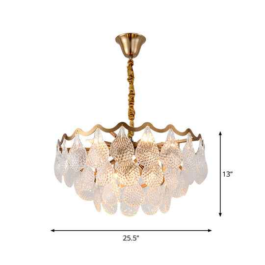 Postmodern Tiered Crystal Chandelier With 8 Bulbs - Clear K9 Brass Suspension Light For The Bedroom