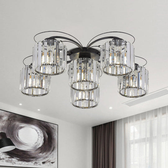 Modernist Column Flush Mount Light With Clear Crystal Block - Ideal For Bedroom Lighting (4/6 Bulbs)