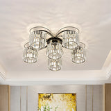 Modernist Column Flush Mount Light With Clear Crystal Block - Ideal For Bedroom Lighting (4/6 Bulbs)
