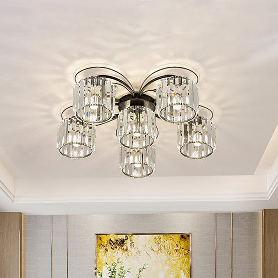 Modernist Column Flush Mount Light With Clear Crystal Block - Ideal For Bedroom Lighting (4/6 Bulbs)