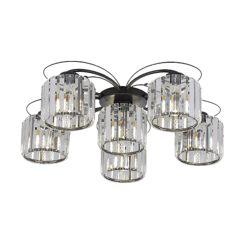Modernist Column Flush Mount Light With Clear Crystal Block - Ideal For Bedroom Lighting (4/6 Bulbs)