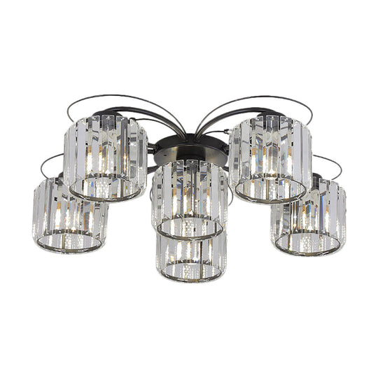 Modernist Column Flush Mount Light With Clear Crystal Block - Ideal For Bedroom Lighting (4/6 Bulbs)