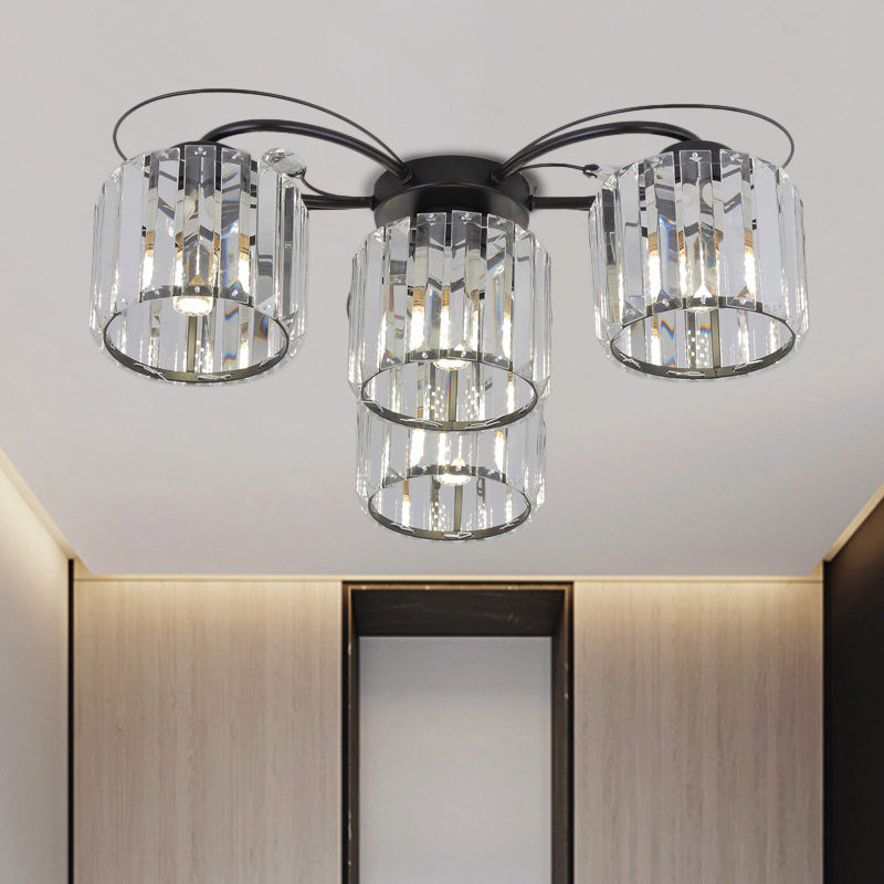 Modernist Column Flush Mount Light With Clear Crystal Block - Ideal For Bedroom Lighting (4/6 Bulbs)