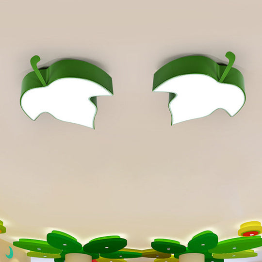 Maple Leaf Led Ceiling Flush Mount Light For Kids In Yellow/Green