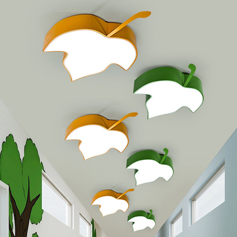 Maple Leaf Led Ceiling Flush Mount Light For Kids In Yellow/Green