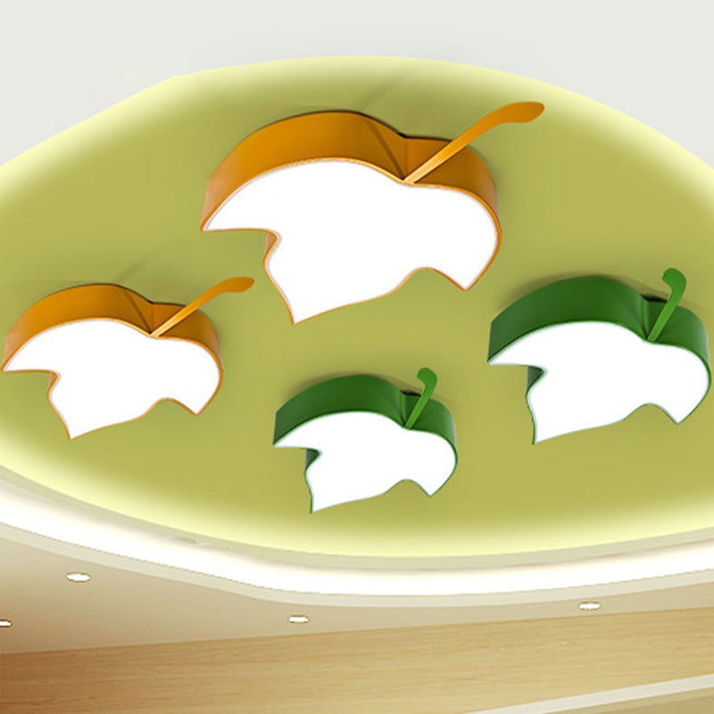 Maple Leaf Led Ceiling Flush Mount Light For Kids In Yellow/Green