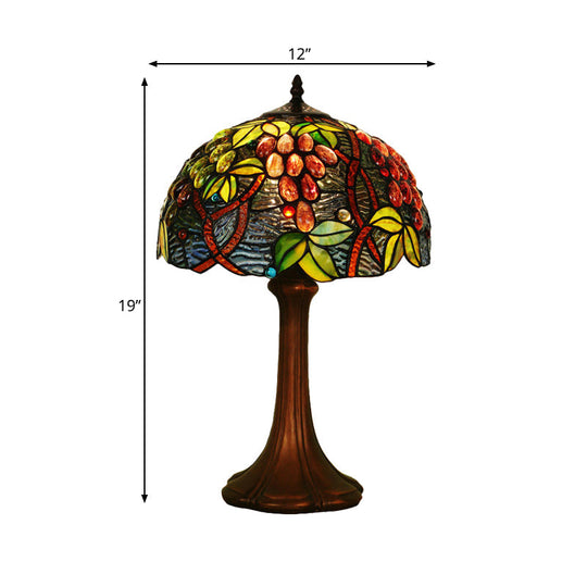 Zoey - Tiffany Coffee Half-Globe Table Lamp Style 1-Light Stained Glass Nightstand Light With Fruit