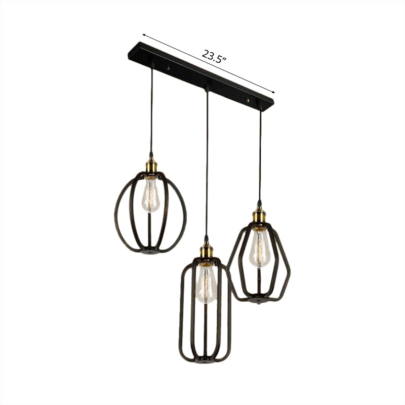 Black Cage Iron Pendant Lighting With Adjustable Cord For Living Room Ceiling