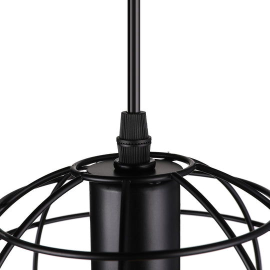 5-Head Vintage Caged Pendant Lighting With Unique Shades - Black Iron Ceiling Fixture For Table