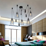 Farmhouse Style 5-Bulb Spider Pendant Light With Wire Guard Shade - Black Metal Ceiling Fixture For