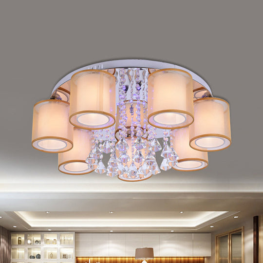 Modern Chrome Sheepskin Ceiling Light With Clear Crystal Accent - 3/7 Lights Cylinder Flush Mount 7