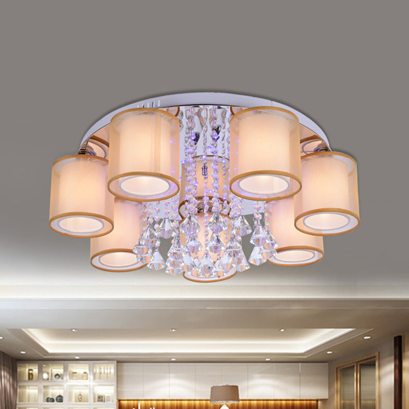 Modern Chrome Sheepskin Ceiling Light With Clear Crystal Accent - 3/7 Lights Cylinder Flush Mount 7