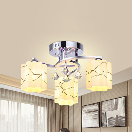 Sleek Chrome Ceiling Flush Mount With Frosted Glass Scalloped Semi Design & Crystal Drop - 3/5