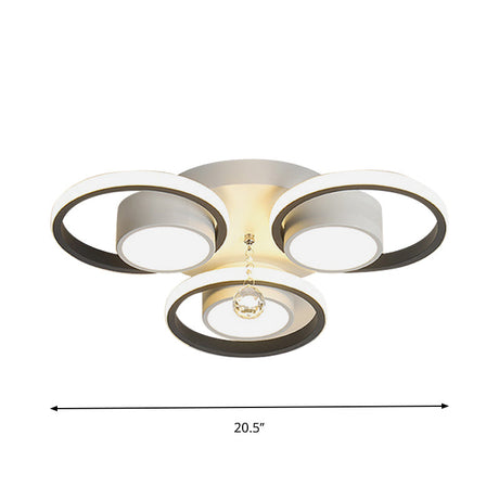 Modern Crystal Ball Circle Ceiling Lamp - 3/5 Lights Flush Mount For Bedroom In Black & White