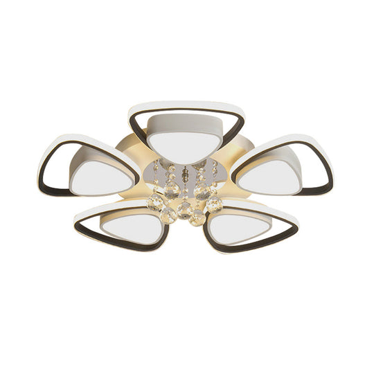 Minimalist Triangle Flush Mount Crystal Ball Ceiling Light In Black And White - 3/5 Bulb Option