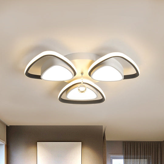 Minimalist Triangle Flush Mount Crystal Ball Ceiling Light In Black And White - 3/5 Bulb Option