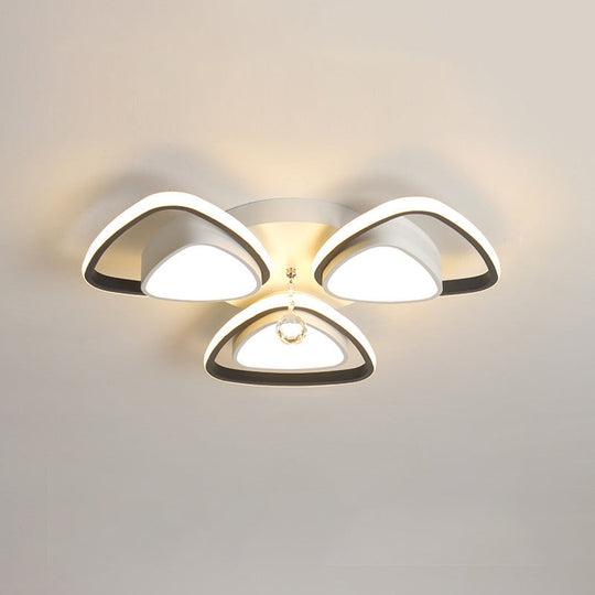 Minimalist Triangle Flush Mount Crystal Ball Ceiling Light In Black And White - 3/5 Bulb Option