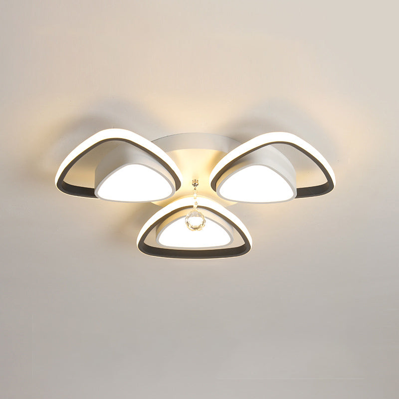 Minimalist Triangle Flush Mount Crystal Ball Ceiling Light In Black And White - 3/5 Bulb Option