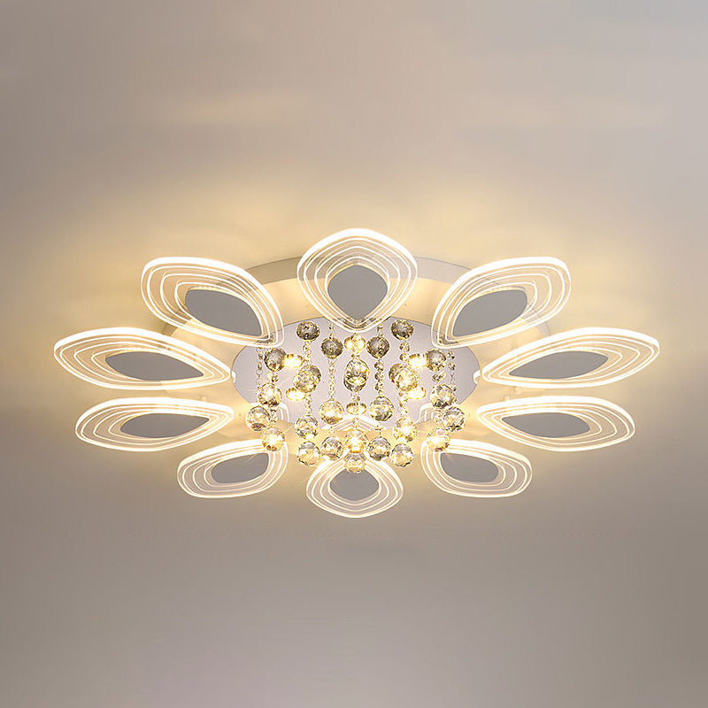 Modernist Clear Crystal Ball Led Chrome Flush Mount Ceiling Fixture For Living Room