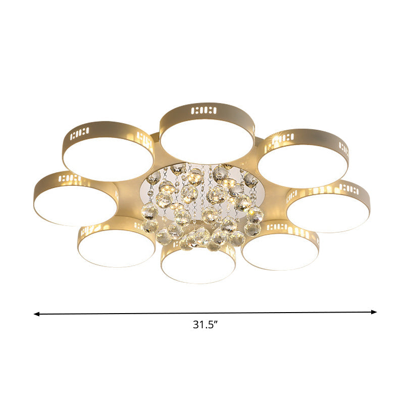 Contemporary Led Flush Mount Ceiling Lamp In White - 22’/31.5’ Circular Crystal Orb Design For