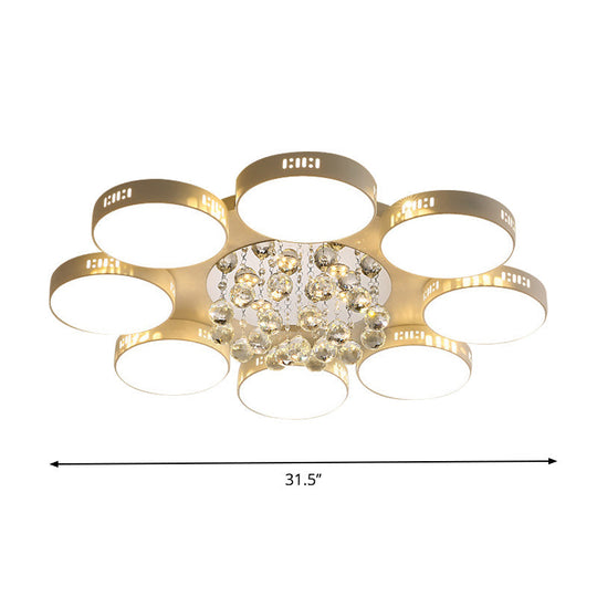 Contemporary Led Flush Mount Ceiling Lamp In White - 22’/31.5’ Circular Crystal Orb Design For