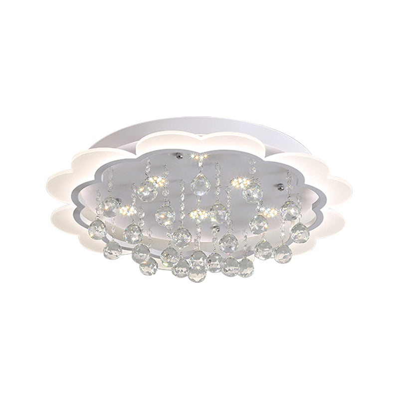 Bloom Led Ceiling Light With Crystal Ball White Acrylic Flush Mount - 22’/25.5’ Width