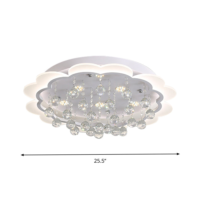 Bloom Led Ceiling Light With Crystal Ball White Acrylic Flush Mount - 22/25.5 Width