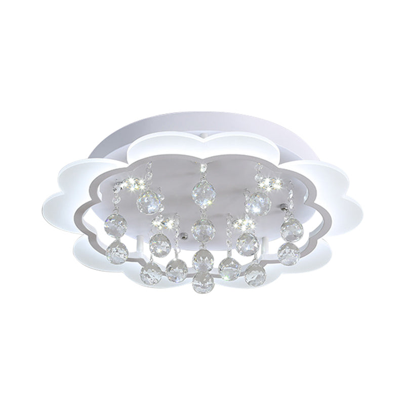 Bloom Led Ceiling Light With Crystal Ball White Acrylic Flush Mount - 22/25.5 Width