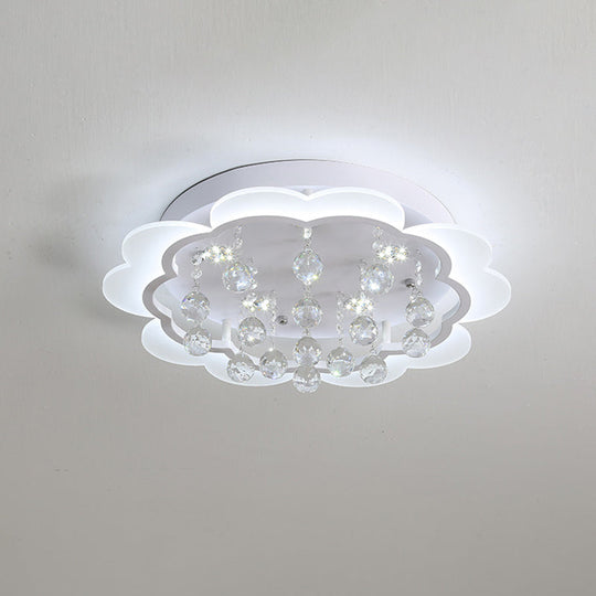 Bloom Led Ceiling Light With Crystal Ball White Acrylic Flush Mount - 22/25.5 Width