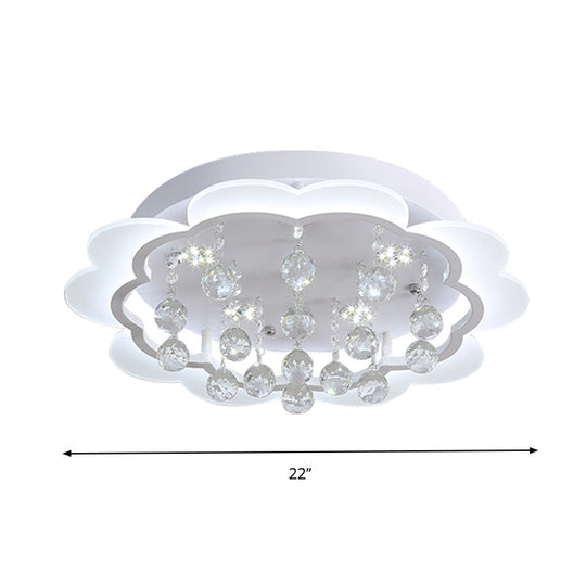 Bloom Led Ceiling Light With Crystal Ball White Acrylic Flush Mount - 22’/25.5’ Width