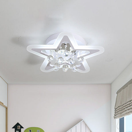 Minimalist Led Star Ceiling Light Fixture White Acrylic Flushmount Crystal Sphere 16/19.5 Wide