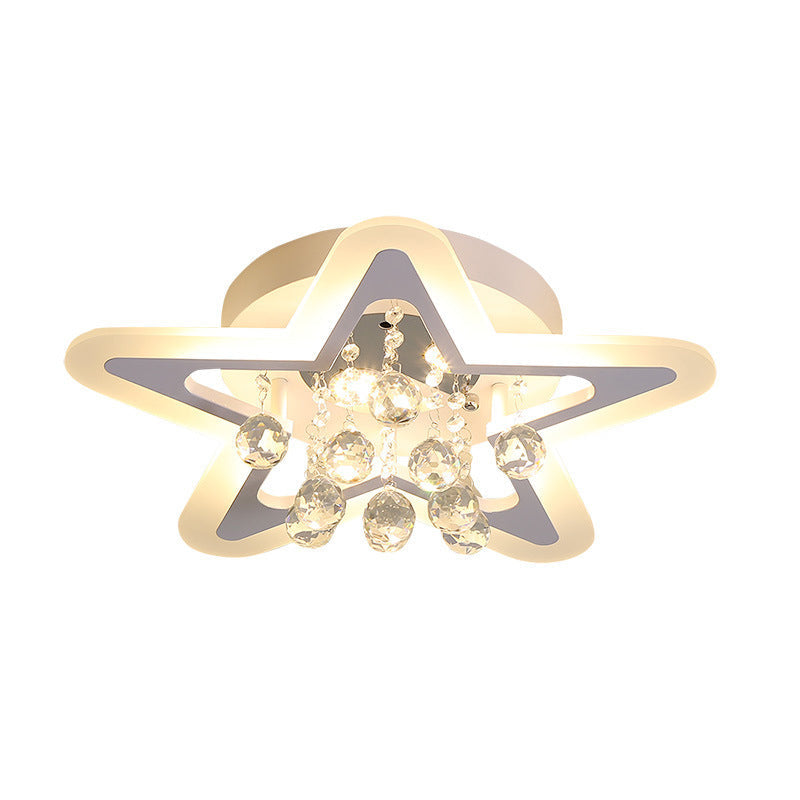 Minimalist Led Star Ceiling Light Fixture White Acrylic Flushmount Crystal Sphere 16’/19.5’ Wide