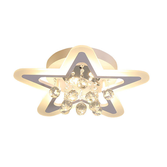Minimalist Led Star Ceiling Light Fixture White Acrylic Flushmount Crystal Sphere 16/19.5 Wide