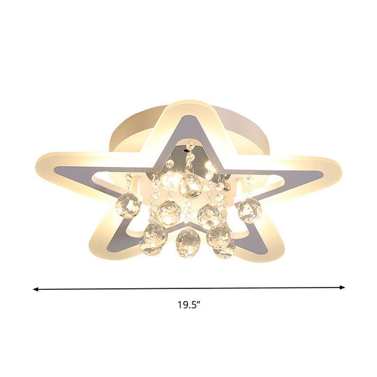 Minimalist Led Star Ceiling Light Fixture White Acrylic Flushmount Crystal Sphere 16/19.5 Wide