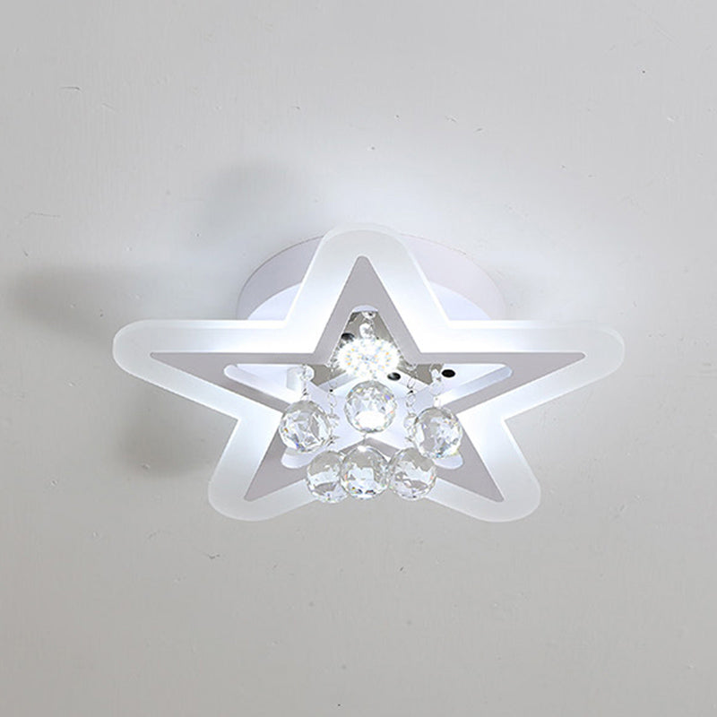 Minimalist Led Star Ceiling Light Fixture White Acrylic Flushmount Crystal Sphere 16’/19.5’ Wide