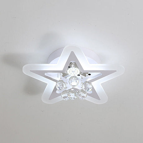 Minimalist Led Star Ceiling Light Fixture White Acrylic Flushmount Crystal Sphere 16/19.5 Wide