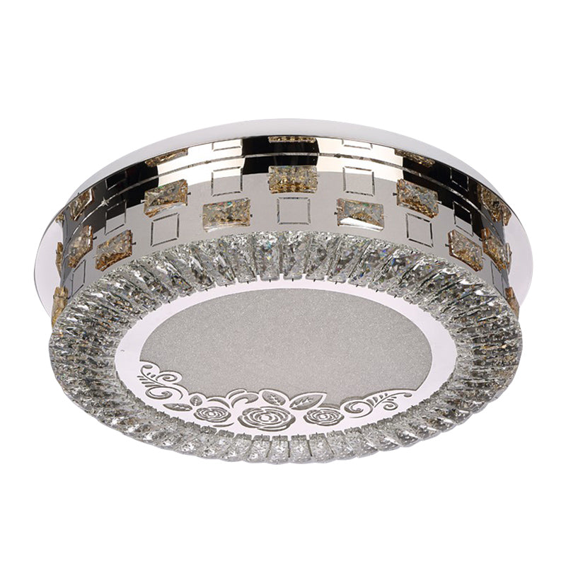 Modern Crystal Led Ceiling Mounted Bedroom Light - Sleek Round Chrome Flush Mount Lamp