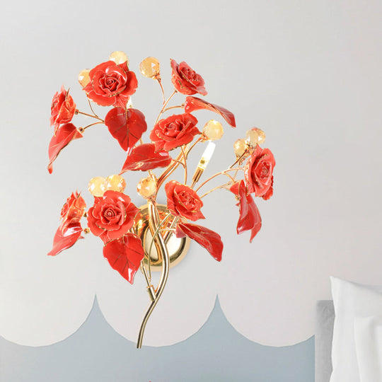 Modern Faceted Crystal Flower Sconce - Wall Mounted Bedroom Light Fixture With 3 Bulbs