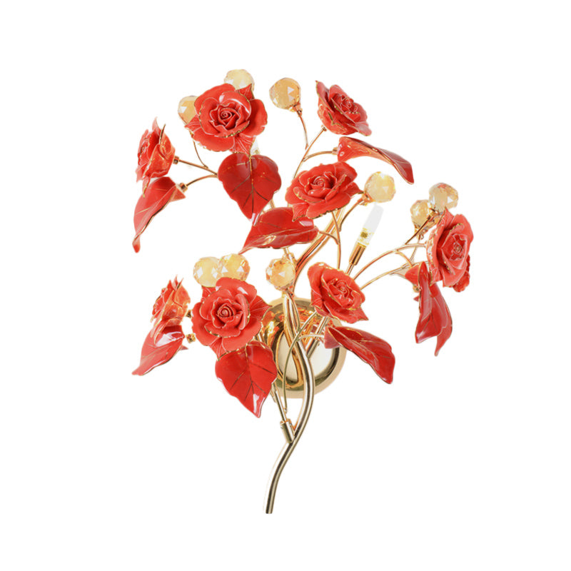 Modern Faceted Crystal Flower Sconce - Wall Mounted Bedroom Light Fixture With 3 Bulbs