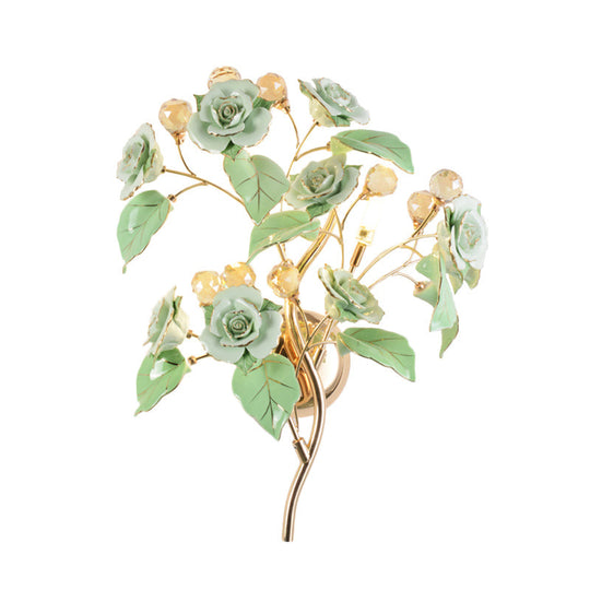 Modern Faceted Crystal Flower Sconce - Wall Mounted Bedroom Light Fixture With 3 Bulbs