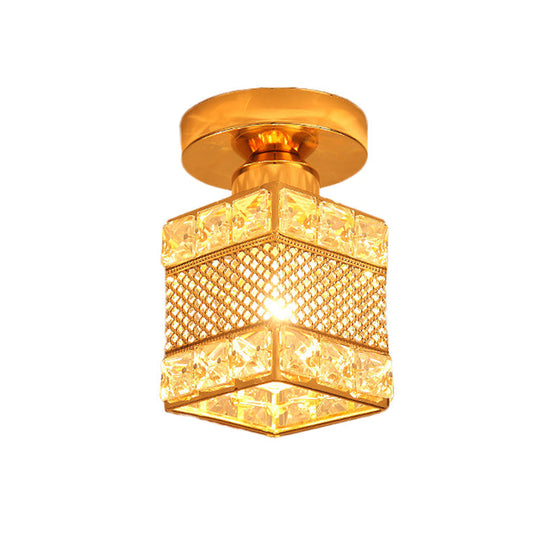 Gold Crystal Flush Mount Ceiling Lamp - Elegant 1-Light Fixture For Hallways