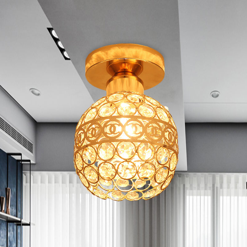 Modern Gold Crystal Flush Mount Ceiling Light - Globe/Cone Design For Hallways