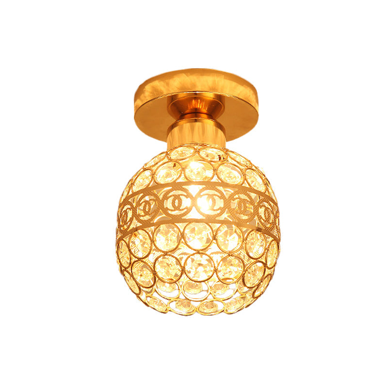 Modern Gold Crystal Flush Mount Ceiling Light - Globe/Cone Design For Hallways