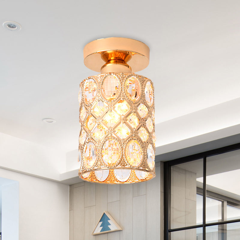 Modern Gold Crystal Flush Light For Corridors - Recessed 1 - Light Mount
