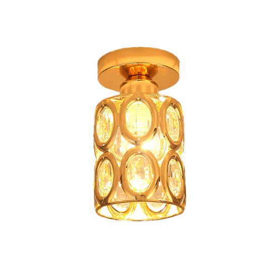 Modern Gold Crystal Flush Light For Corridors - Recessed 1-Light Mount
