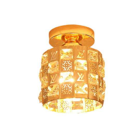 Gold Flush Mount Ceiling Lamp With Hand-Cut Crystal Spotlight