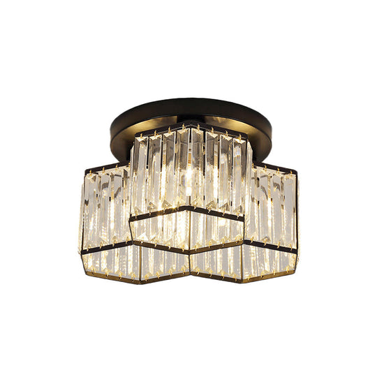 Simple Crystal Hexagonal Flush Mount Light Fixture For Bedroom - Black 3/7 Heads Ceiling Lighting
