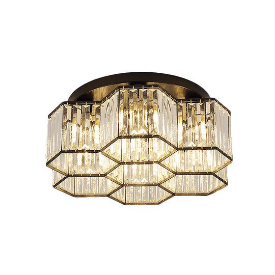 Simple Crystal Hexagonal Flush Mount Light Fixture For Bedroom - Black 3/7 Heads Ceiling Lighting