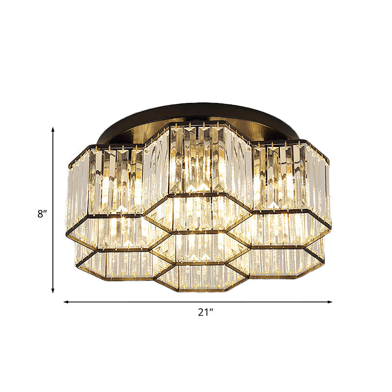 Simple Crystal Hexagonal Flush Mount Light Fixture For Bedroom - Black 3/7 Heads Ceiling Lighting